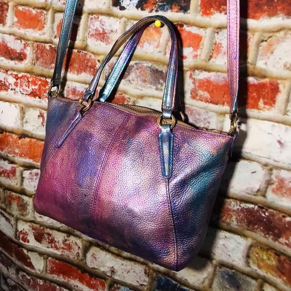 Authentic Coach Kelsey Rainbow Multi Color Leather Crossbody Bag/Satchel/ Purse - Picture 11 of 14